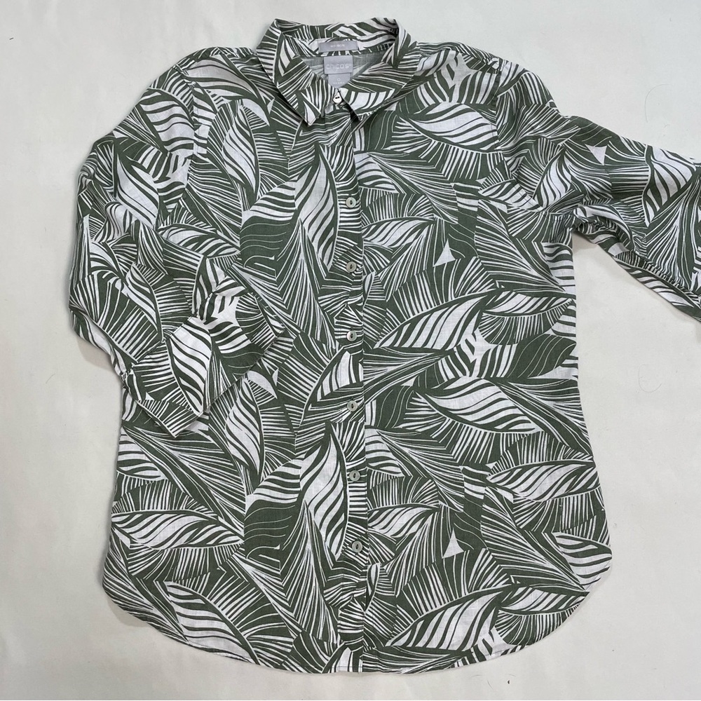 Chico's Linen Fresh Leaves No Iron Shirt Size 0 US S - Picture 6 of 11